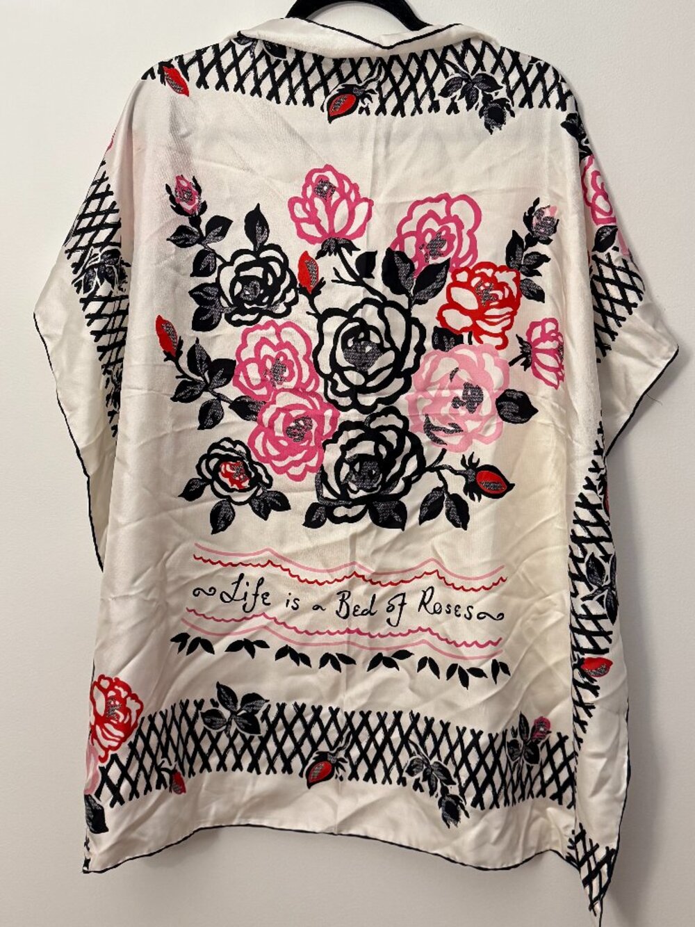 Vintage Lulu Guiness "Life is a Bed of Roses" silk scarf